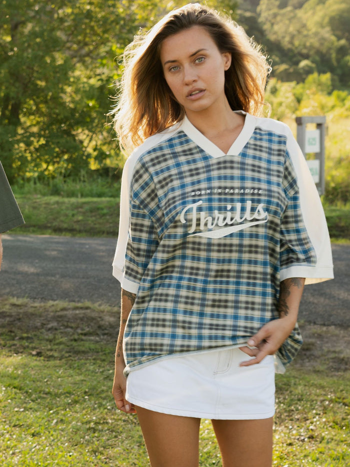 Desert Reverb V Neck Oversized Tee - Dusty Blue