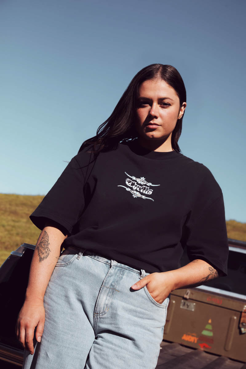 Metal And Mayhem Oversized Tee - Washed Black