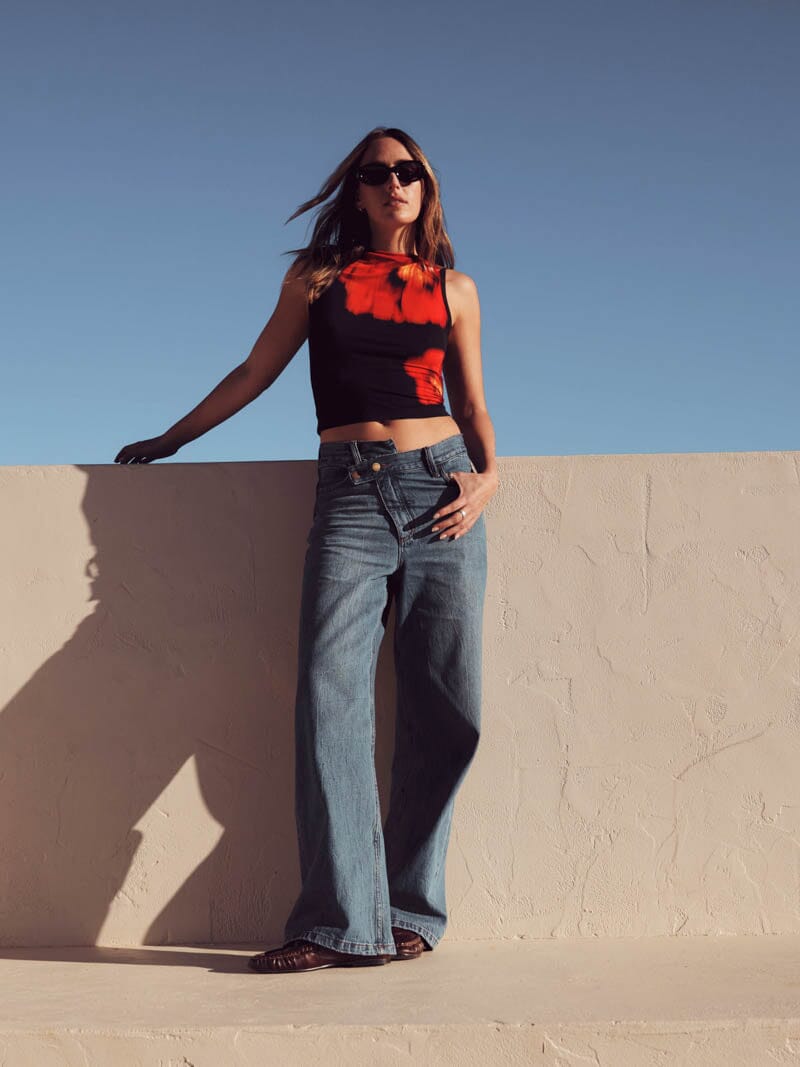Kai Wrap Mid Rise Baggy Jean - Vanish Mid Blue