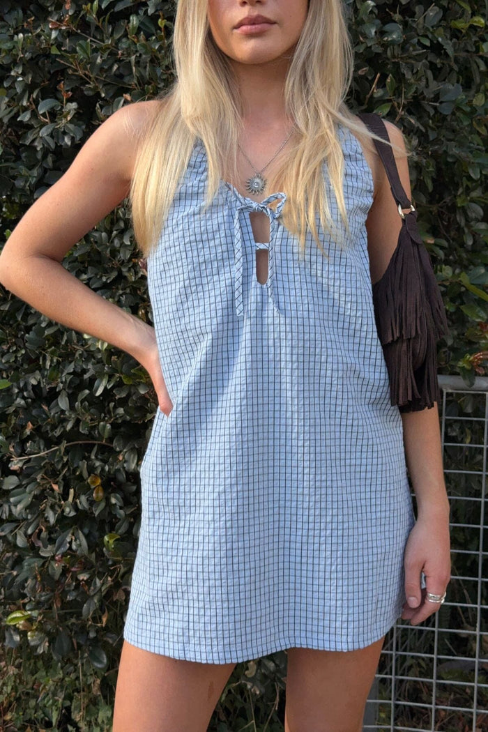 Cameron Halter Shift Mini Dress - Blue Check