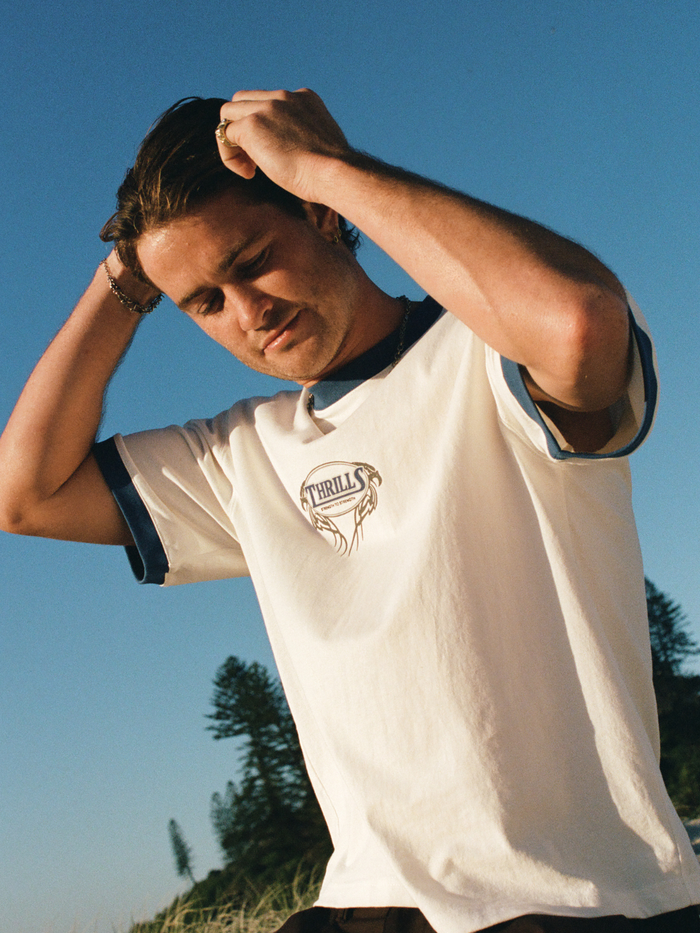 Double Trouble Ringer Box Crop Tee - Dirty White