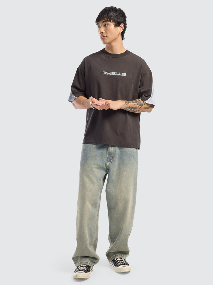 Eclipse Panel Oversize Box Crop Tee - Dark Merch Black
