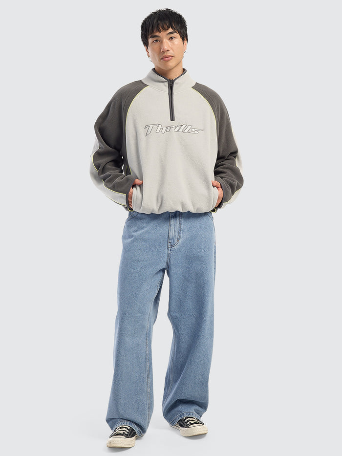 Outcast Panel Quarter Zip Crop Polar Fleece - Glacier Grey