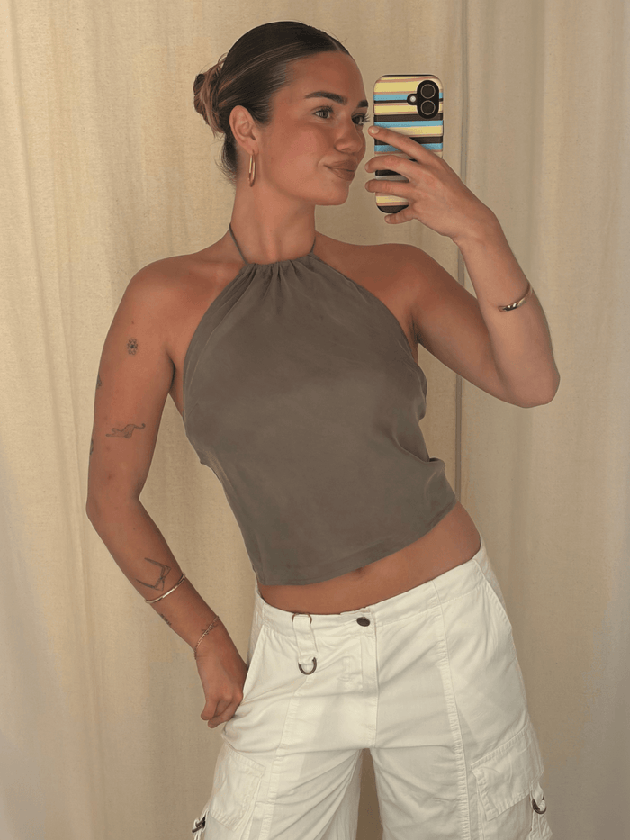 Rhea Scarf Halter Top - Olive
