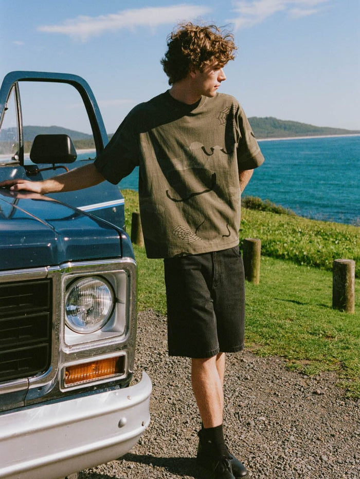 Rose Brigade Camo Box Fit Oversize Cropped Tee - Camo Web