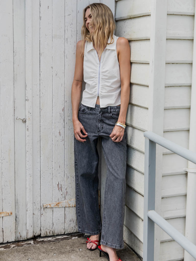 Andy Zip Sleeveless Shirt - White