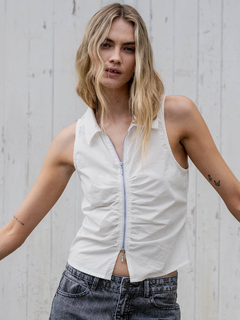 Andy Zip Sleeveless Shirt - White