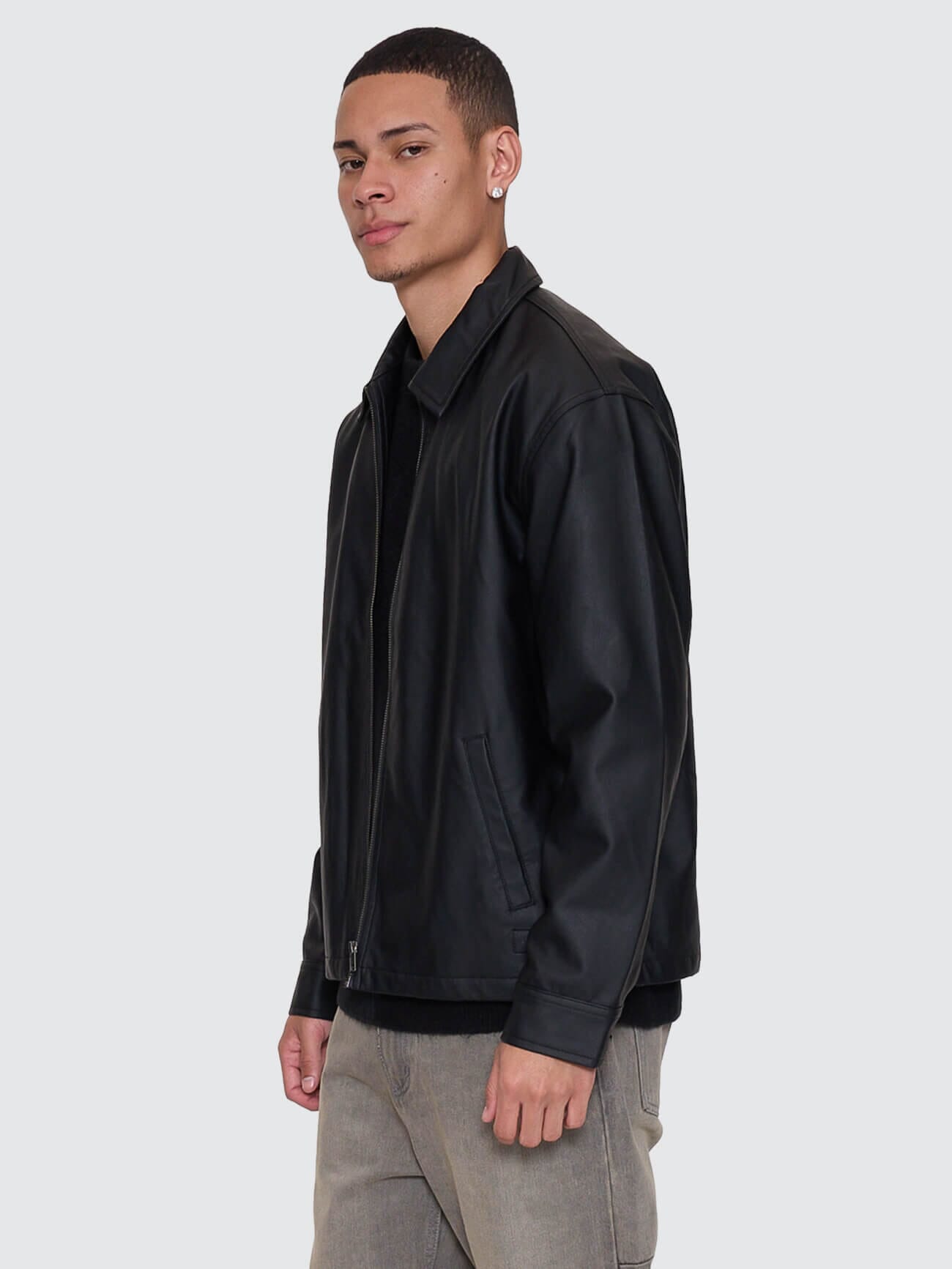 Don't Bother Me PU Leather Work Jacket - Black XS