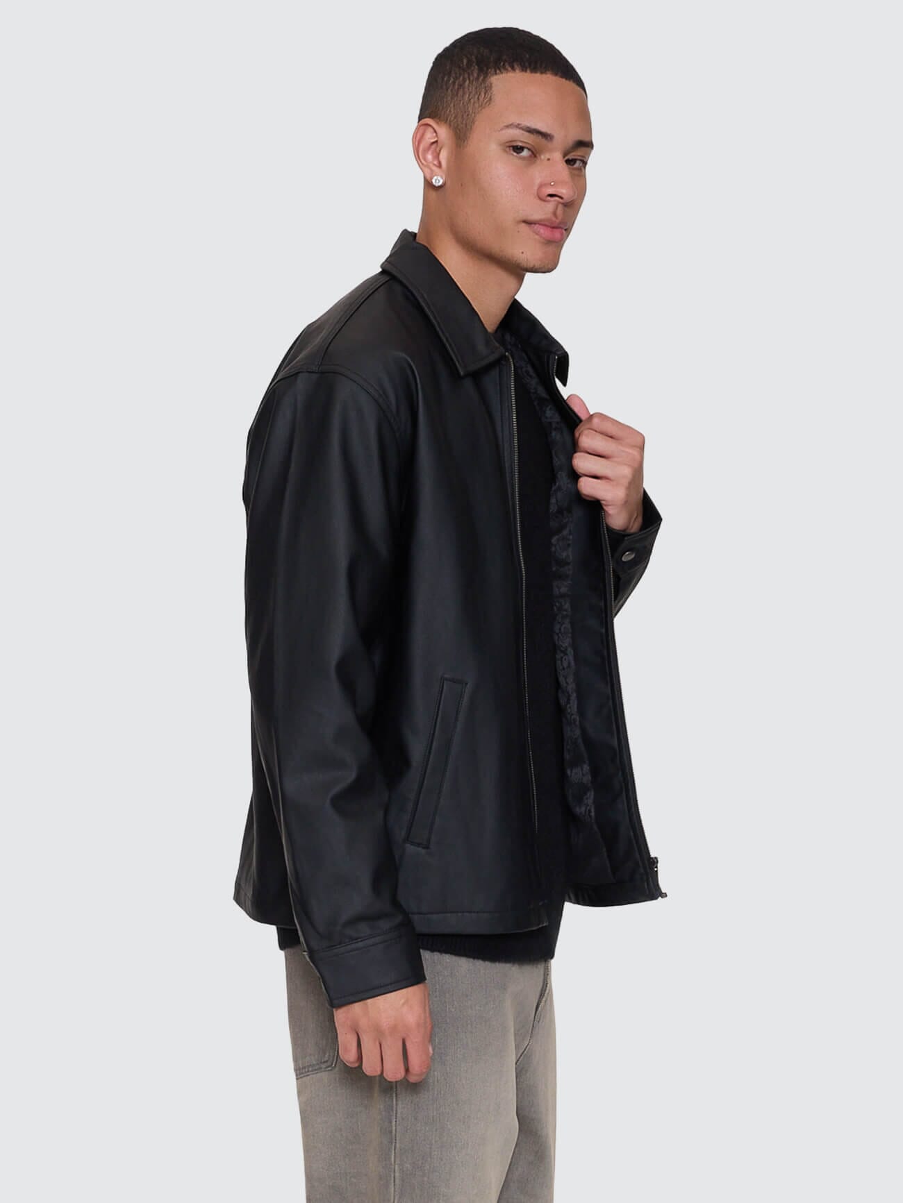 Don't Bother Me PU Leather Work Jacket - Black XS