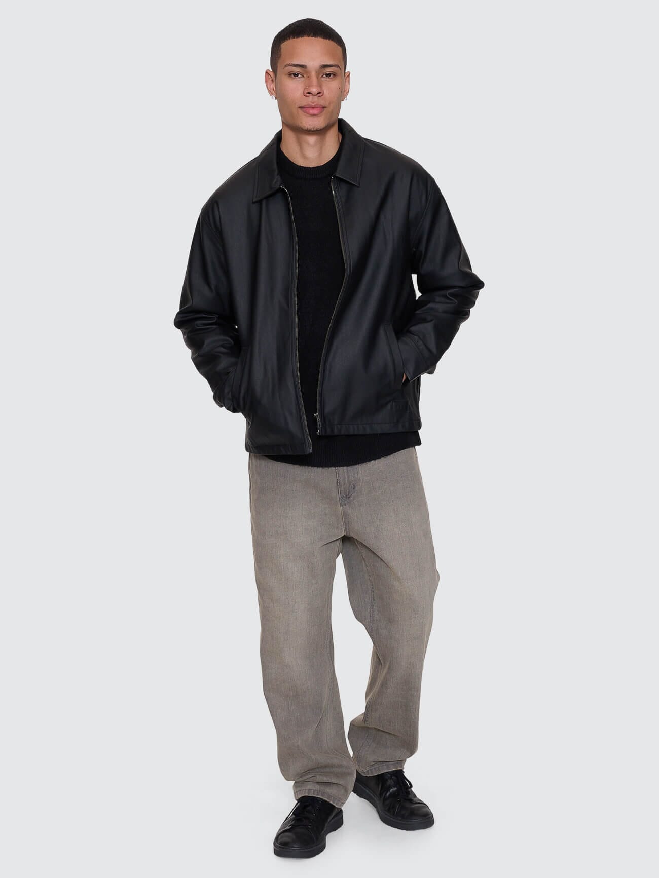 Don't Bother Me PU Leather Work Jacket - Black XS