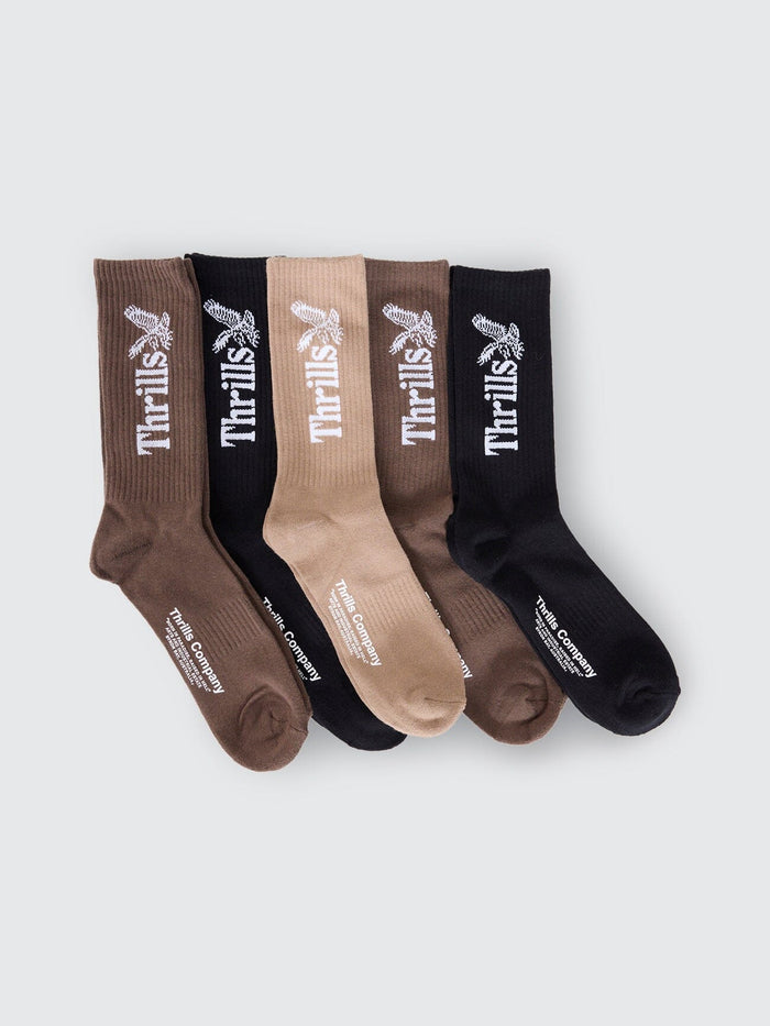 Thrills Workwear 5 Pack Sock - Desert - Black - Silver Grey
