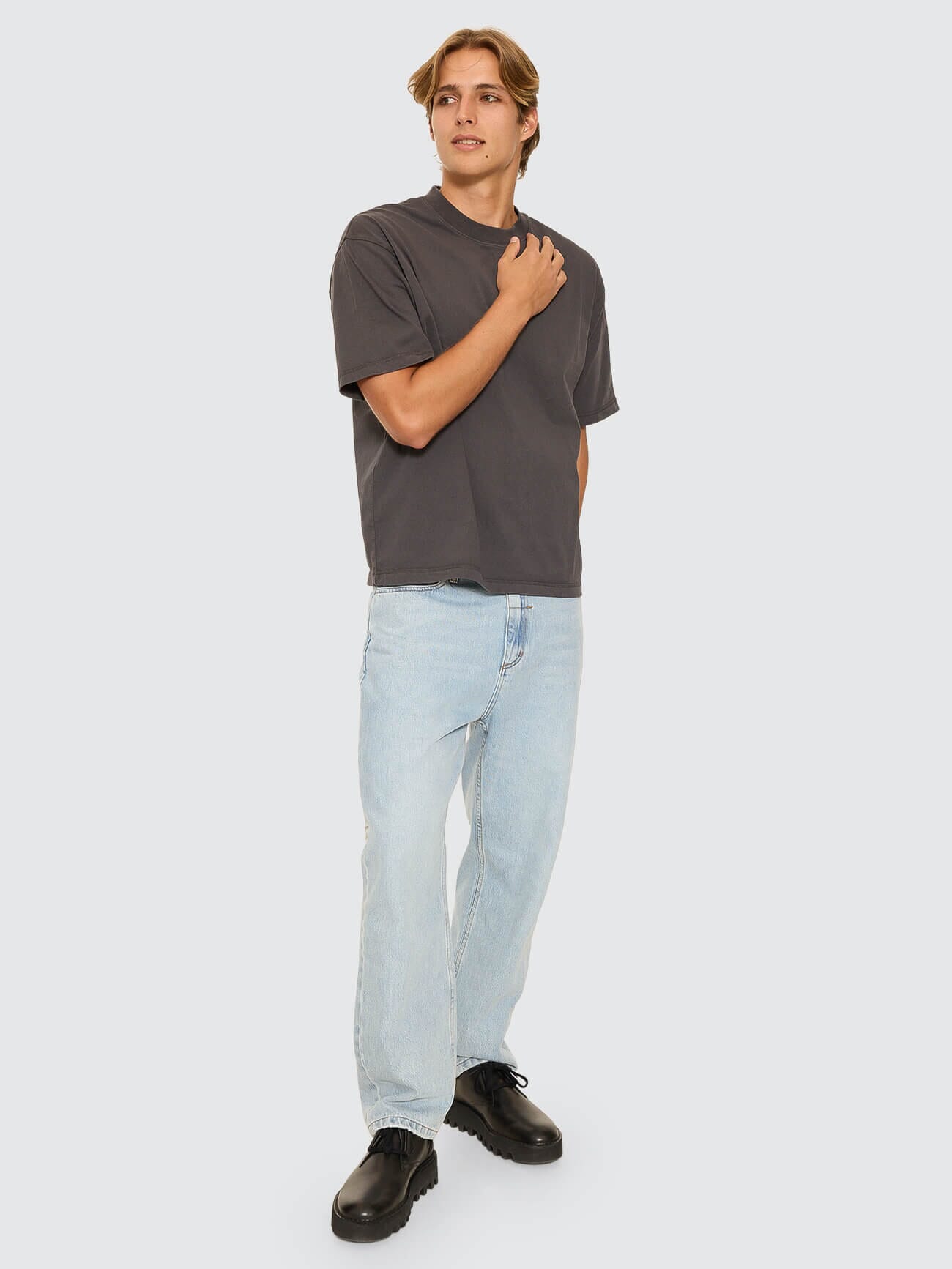 Thrills Military Box Fit Oversized Cropped Tee - Dark Charcoal