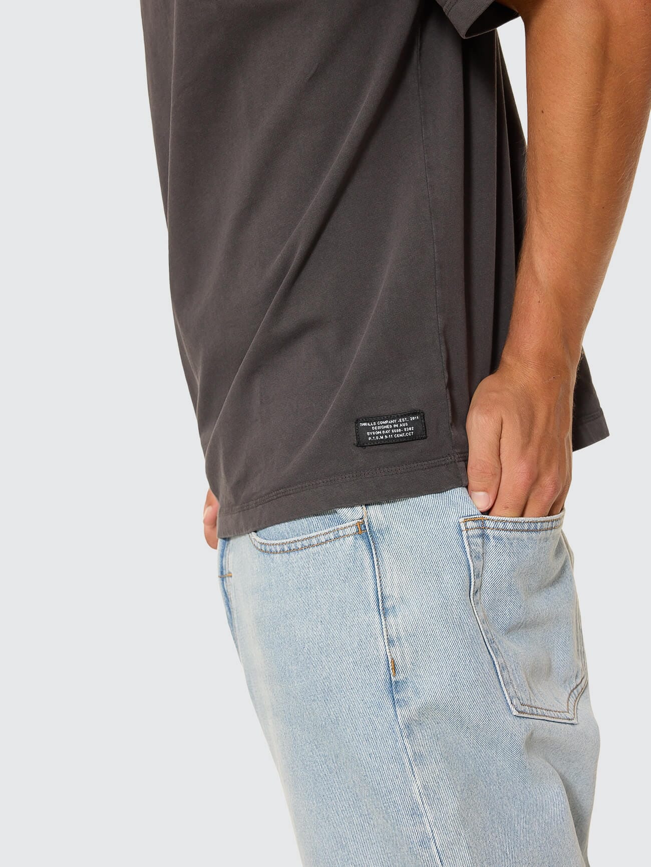 Thrills Military Box Fit Oversized Cropped Tee - Dark Charcoal