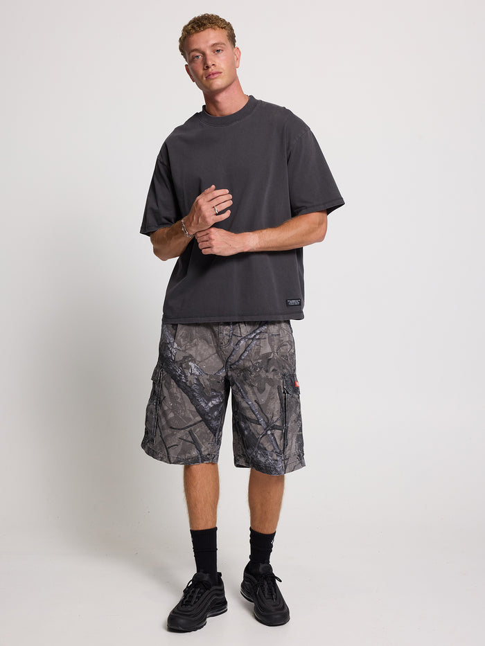 Thrills Military Box Fit Oversized Cropped Tee - Dark Charcoal