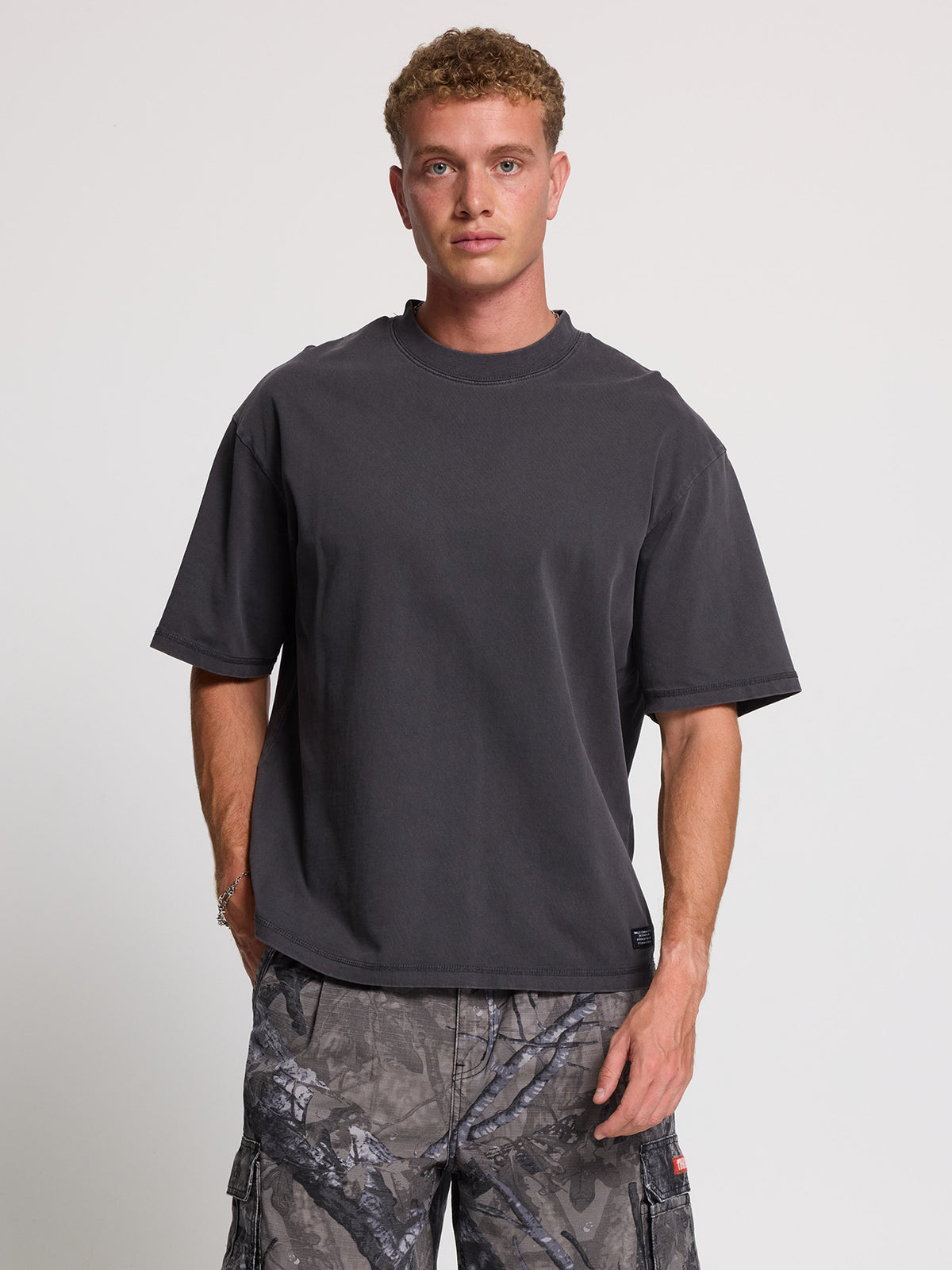 Thrills Military Box Fit Oversized Cropped Tee - Dark Charcoal XS
