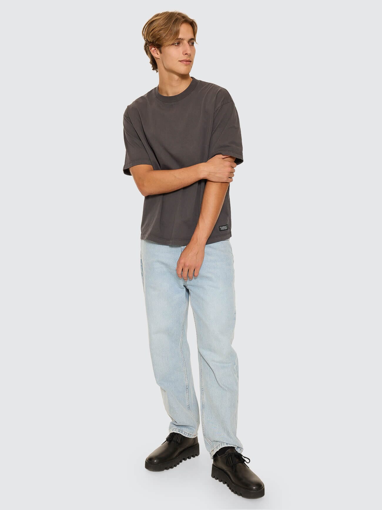 Thrills Military Box Fit Oversized Cropped Tee - Dark Charcoal