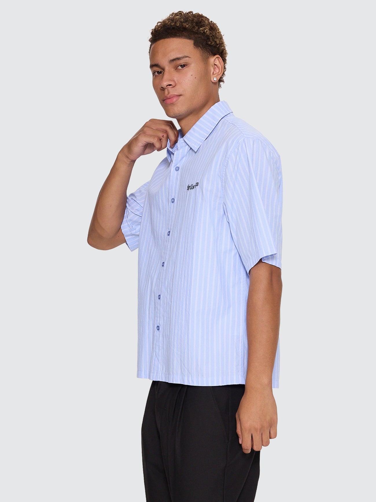 Perception Box Crop Short Sleeve Shirt - Blue Stripe