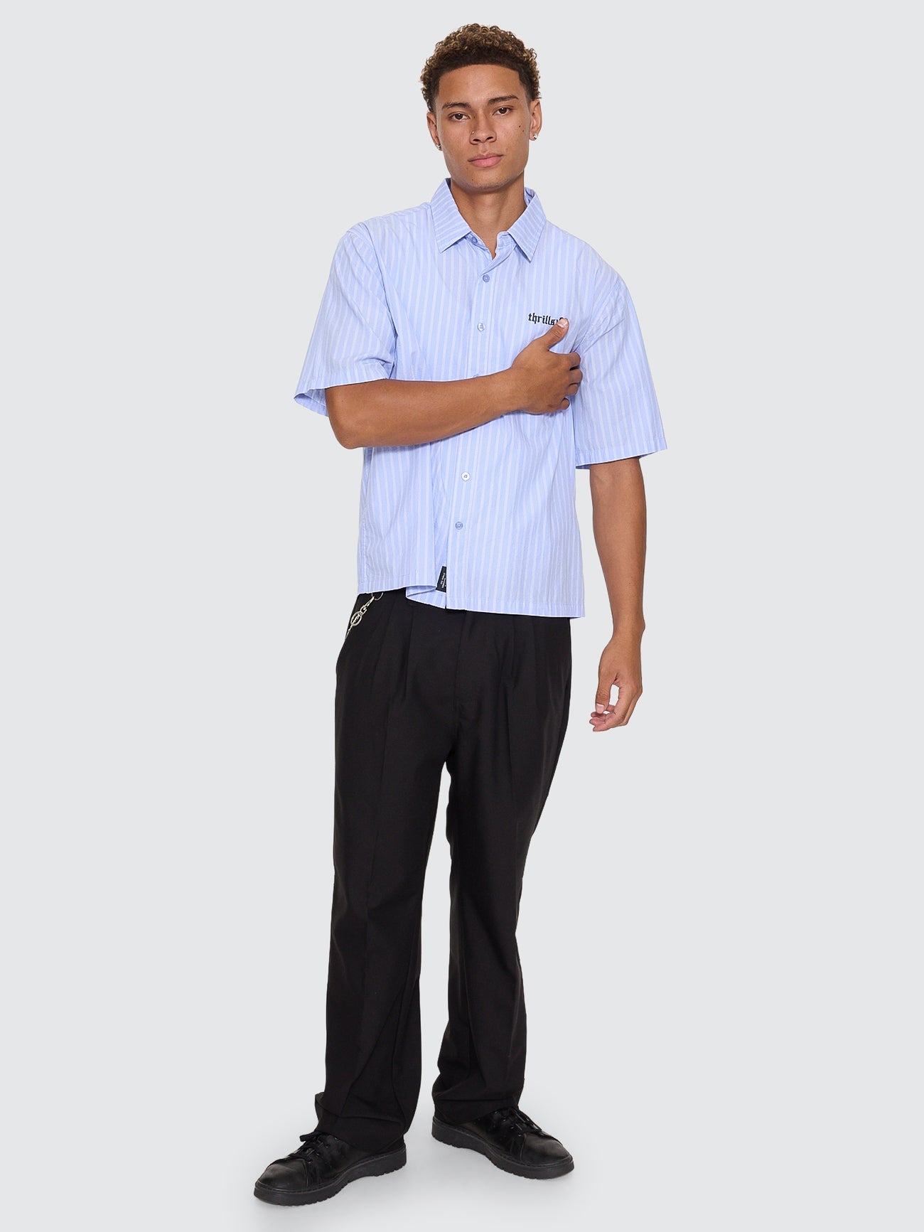 Perception Box Crop Short Sleeve Shirt - Blue Stripe