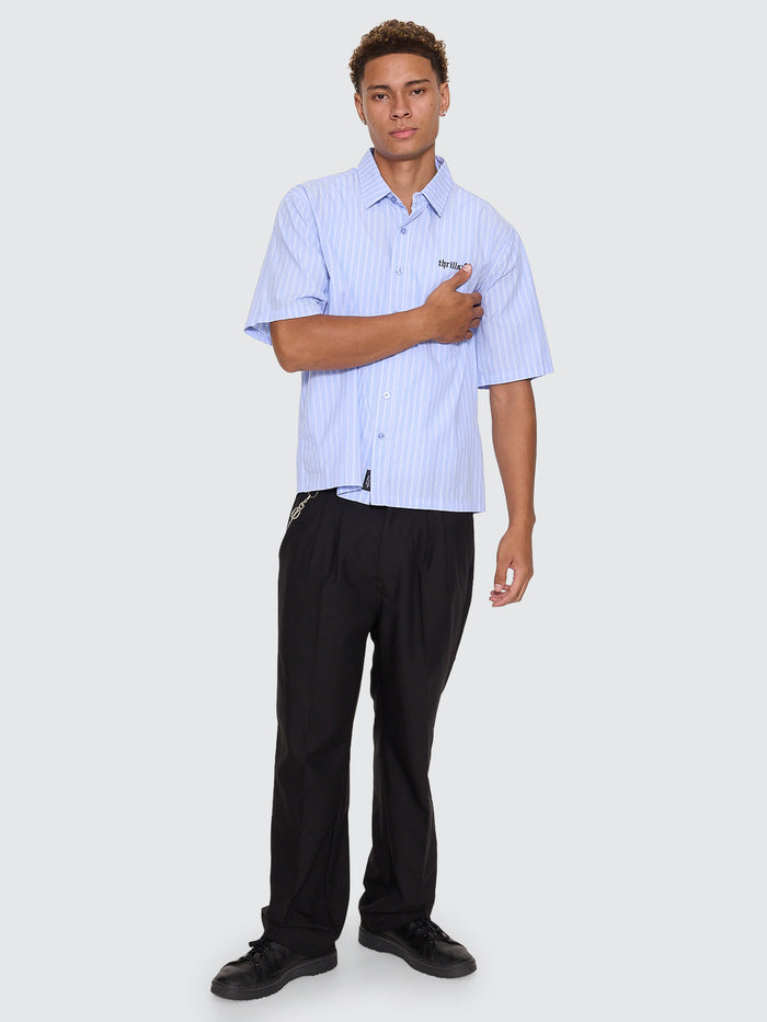 Perception Box Crop Short Sleeve Shirt - Blue Stripe