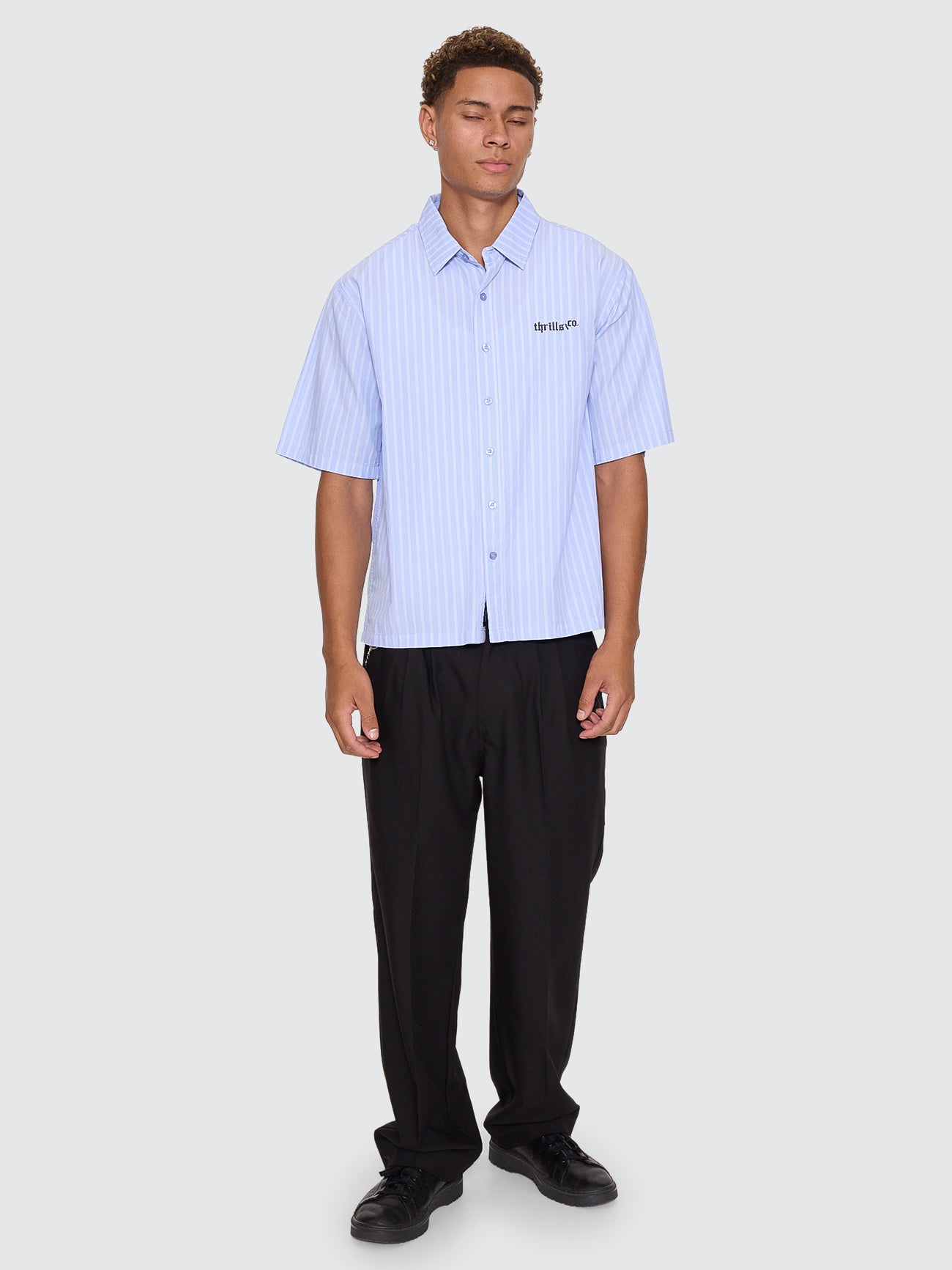 Perception Box Crop Short Sleeve Shirt - Blue Stripe