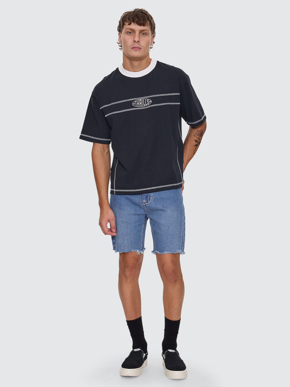 Bones Raw Slim Denim Short - Stoned Blues