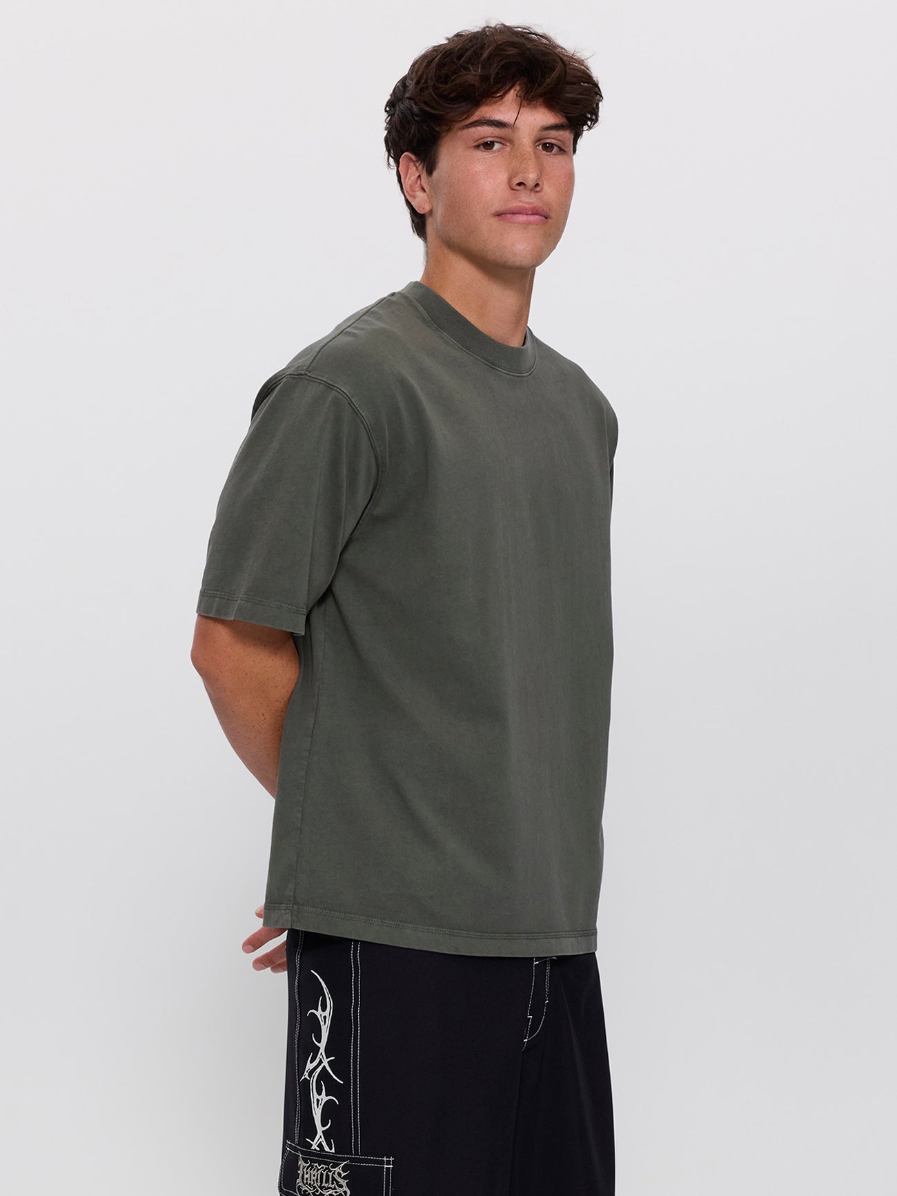 Thrills Military Oversize Box Crop Tee - Beetle XS