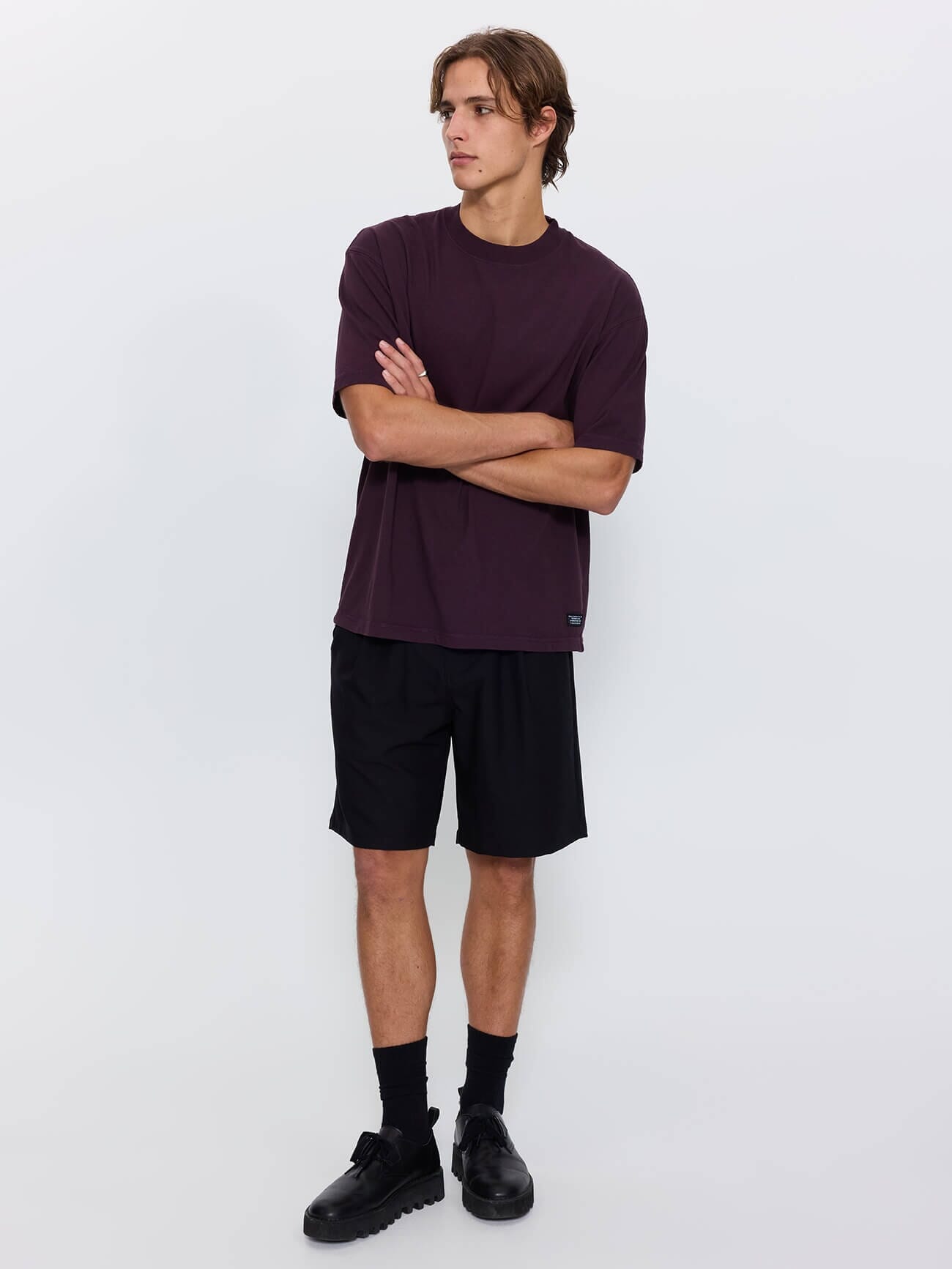 Thrills Military Oversize Box Crop Tee - Aubergine XS