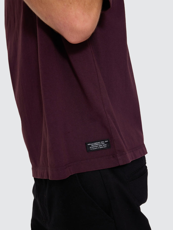 Thrills Military Oversize Box Crop Tee - Aubergine XS