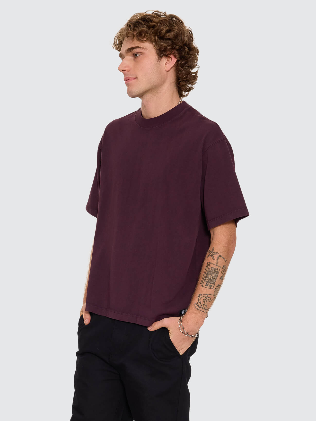 Thrills Military Oversize Box Crop Tee - Aubergine XS