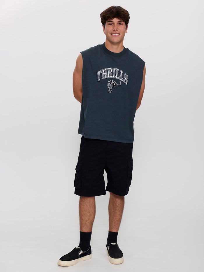 Eye of the Beholder Box Crop Muscle Tee - Petrol XS