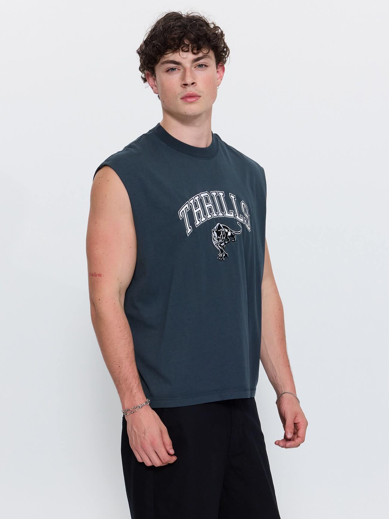 Eye of the Beholder Box Crop Muscle Tee - Petrol XS