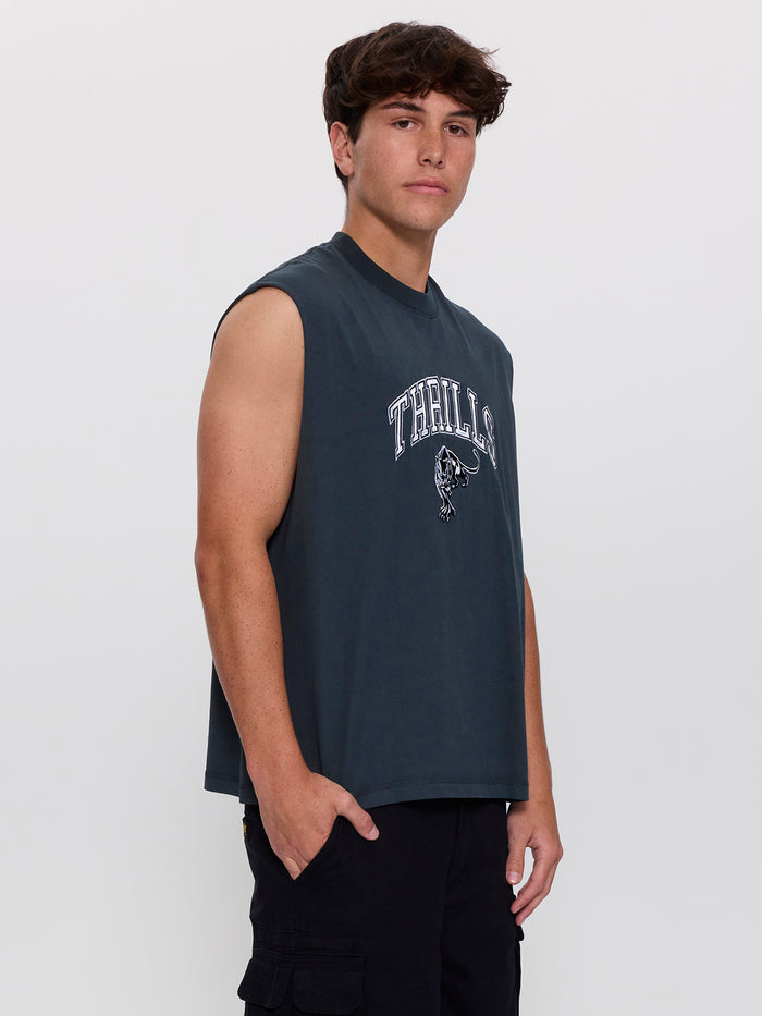 Eye of the Beholder Box Crop Muscle Tee - Petrol XS