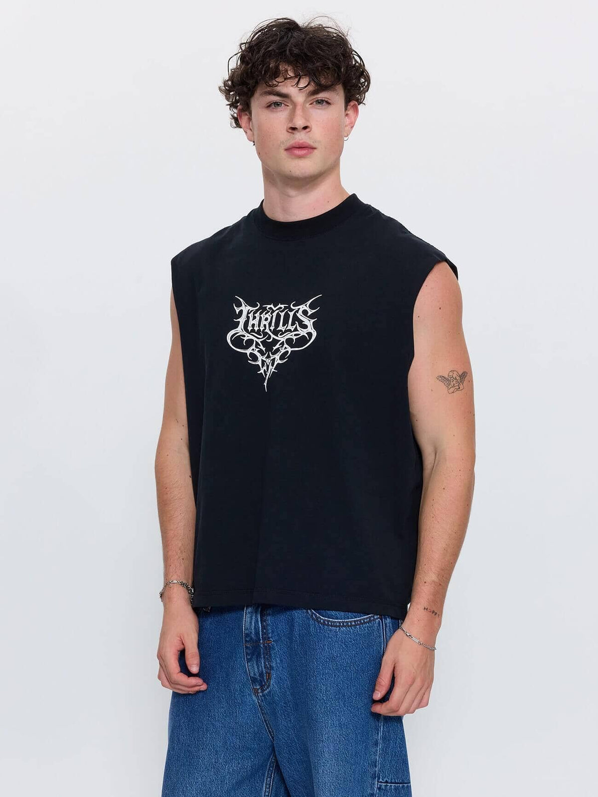 South of Heaven Box Crop Muscle Tee - Washed Black XS