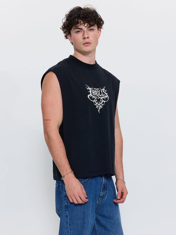 South of Heaven Box Crop Muscle Tee - Washed Black XS