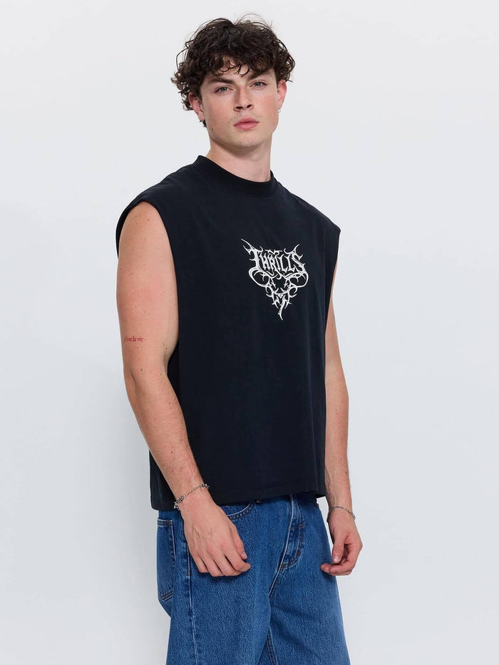South of Heaven Box Crop Muscle Tee - Washed Black XS