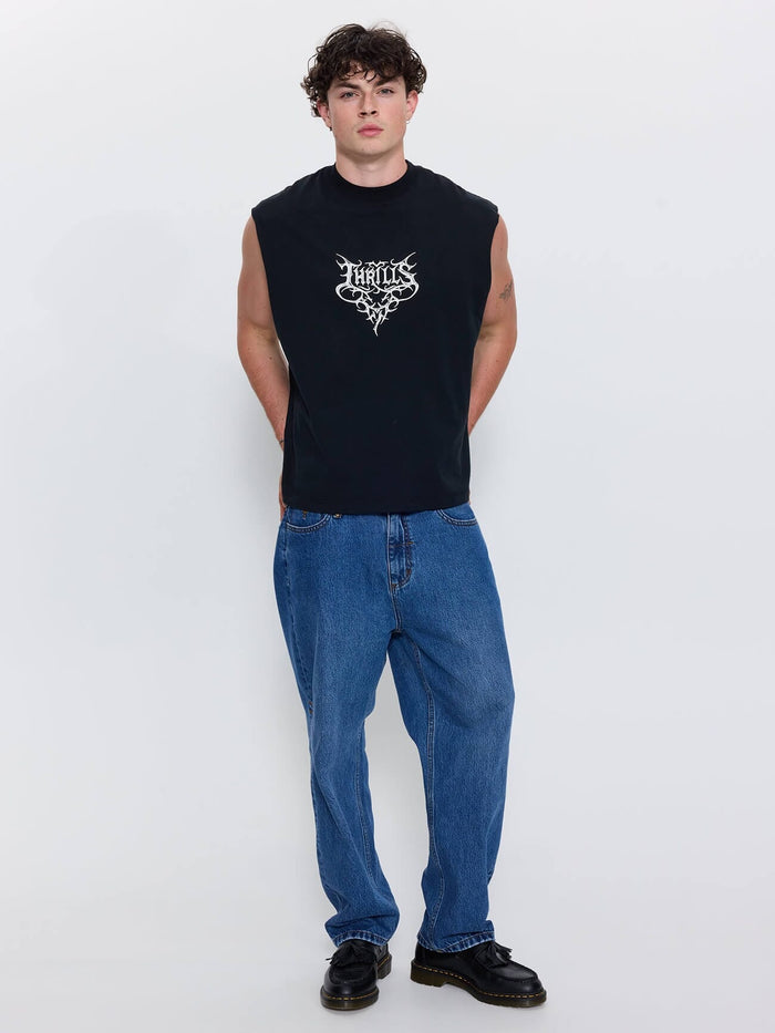 South of Heaven Box Crop Muscle Tee - Washed Black XS