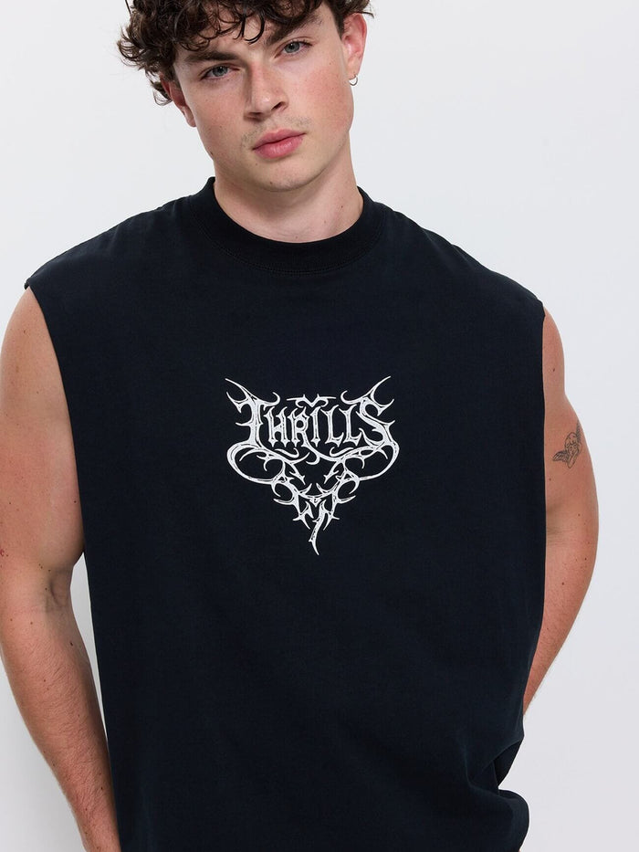 South of Heaven Box Crop Muscle Tee - Washed Black XS