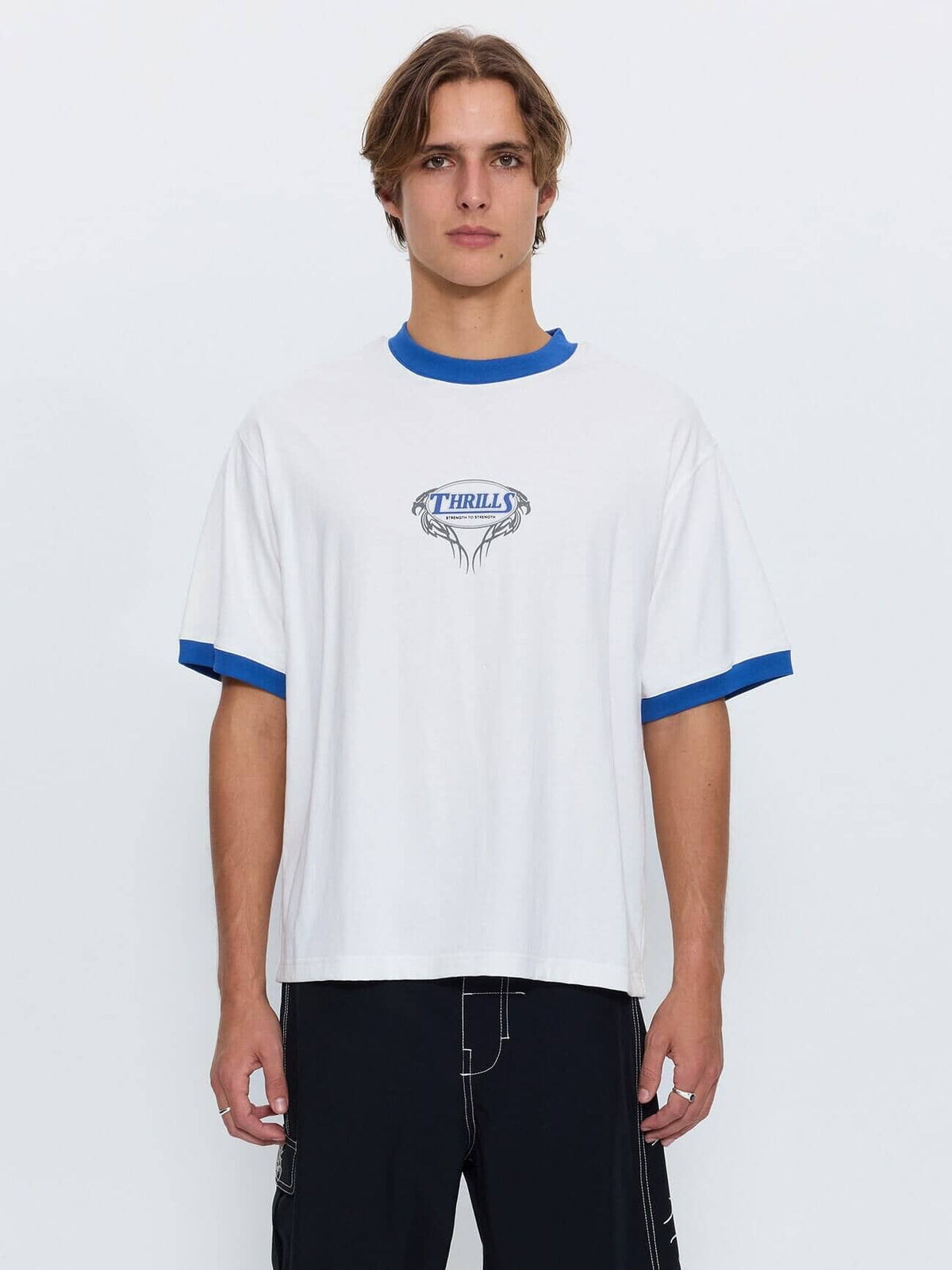 Double Trouble Ringer Box Crop Tee - Dirty White XS