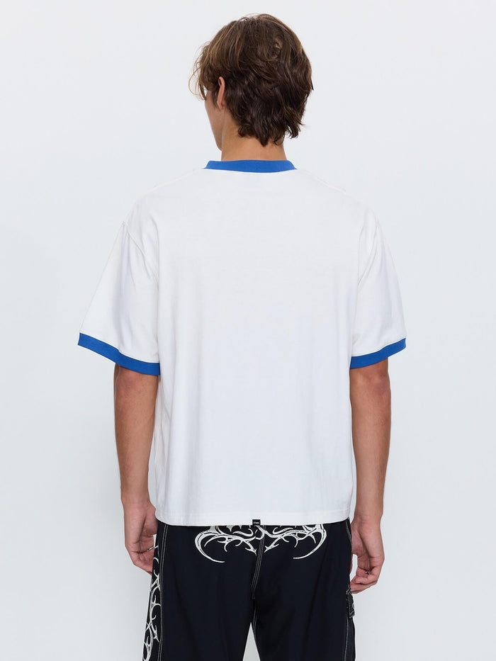 Double Trouble Ringer Box Crop Tee - Dirty White XS