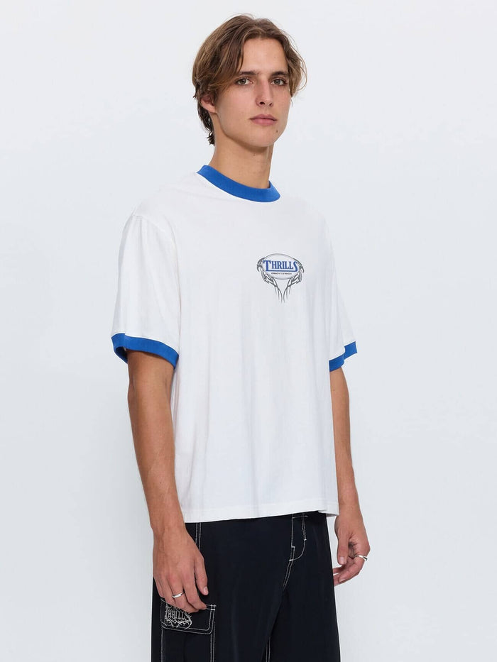 Double Trouble Ringer Box Crop Tee - Dirty White XS