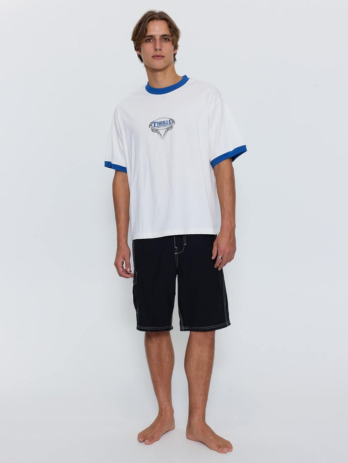 Double Trouble Ringer Box Crop Tee - Dirty White XS