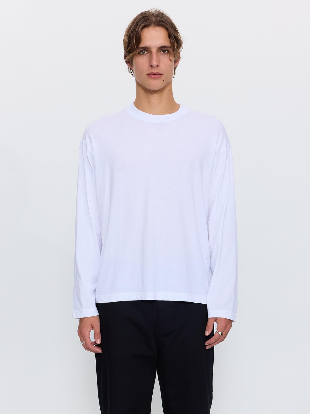 Minimal Thrills Embro Box Crop Long Sleeve Tee - White XS
