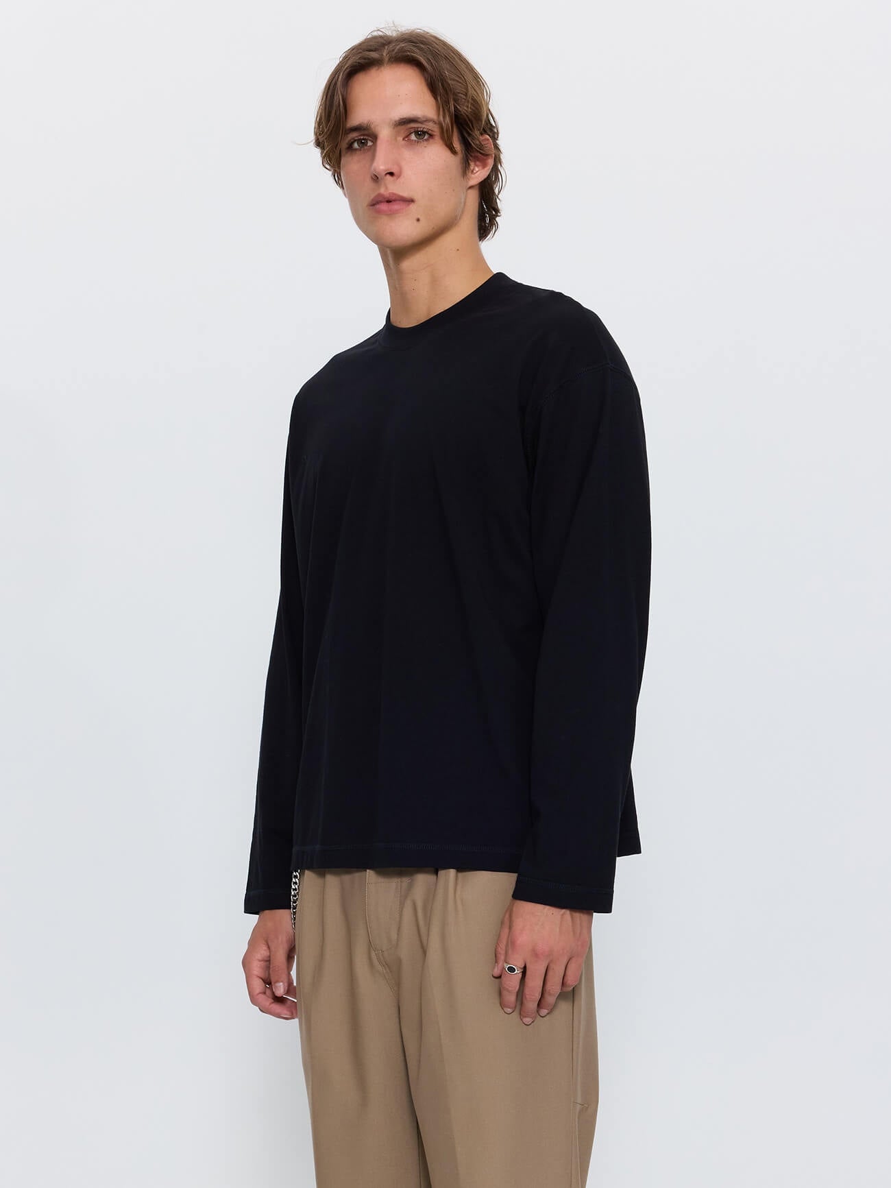 Minimal Thrills Embro Box Crop Long Sleeve Tee - Black XS