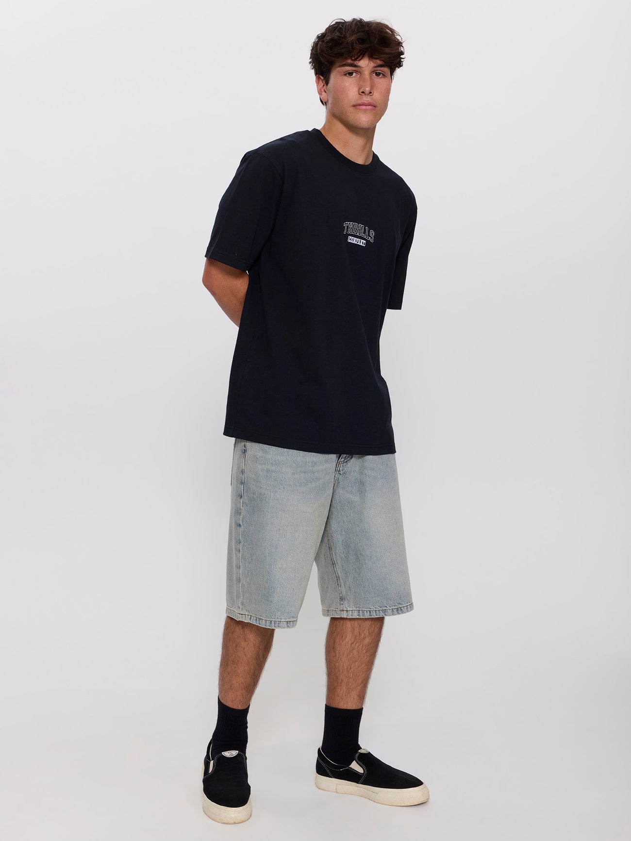 Victory Embro Box Fit Oversized Contrast Stitch Tee - Faded Black XS