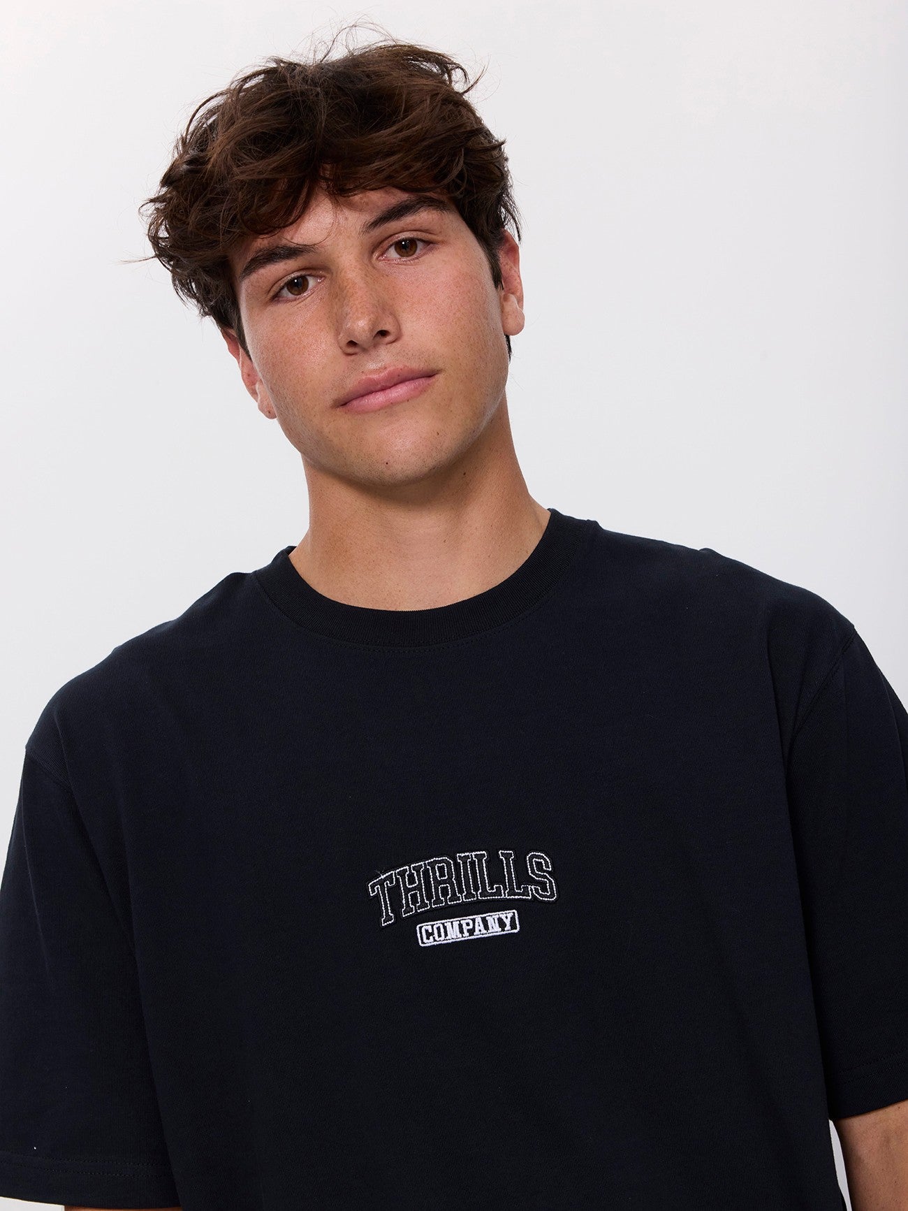 Victory Embro Box Fit Oversized Contrast Stitch Tee - Faded Black XS