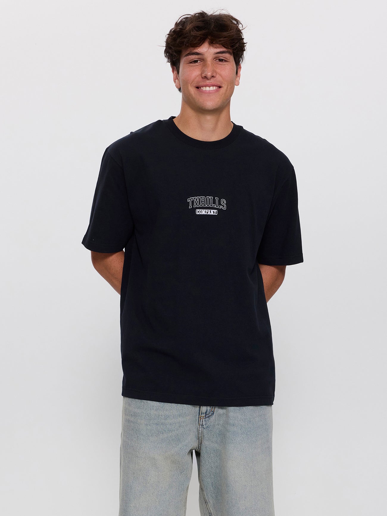 Victory Embro Box Fit Oversized Contrast Stitch Tee - Faded Black XS