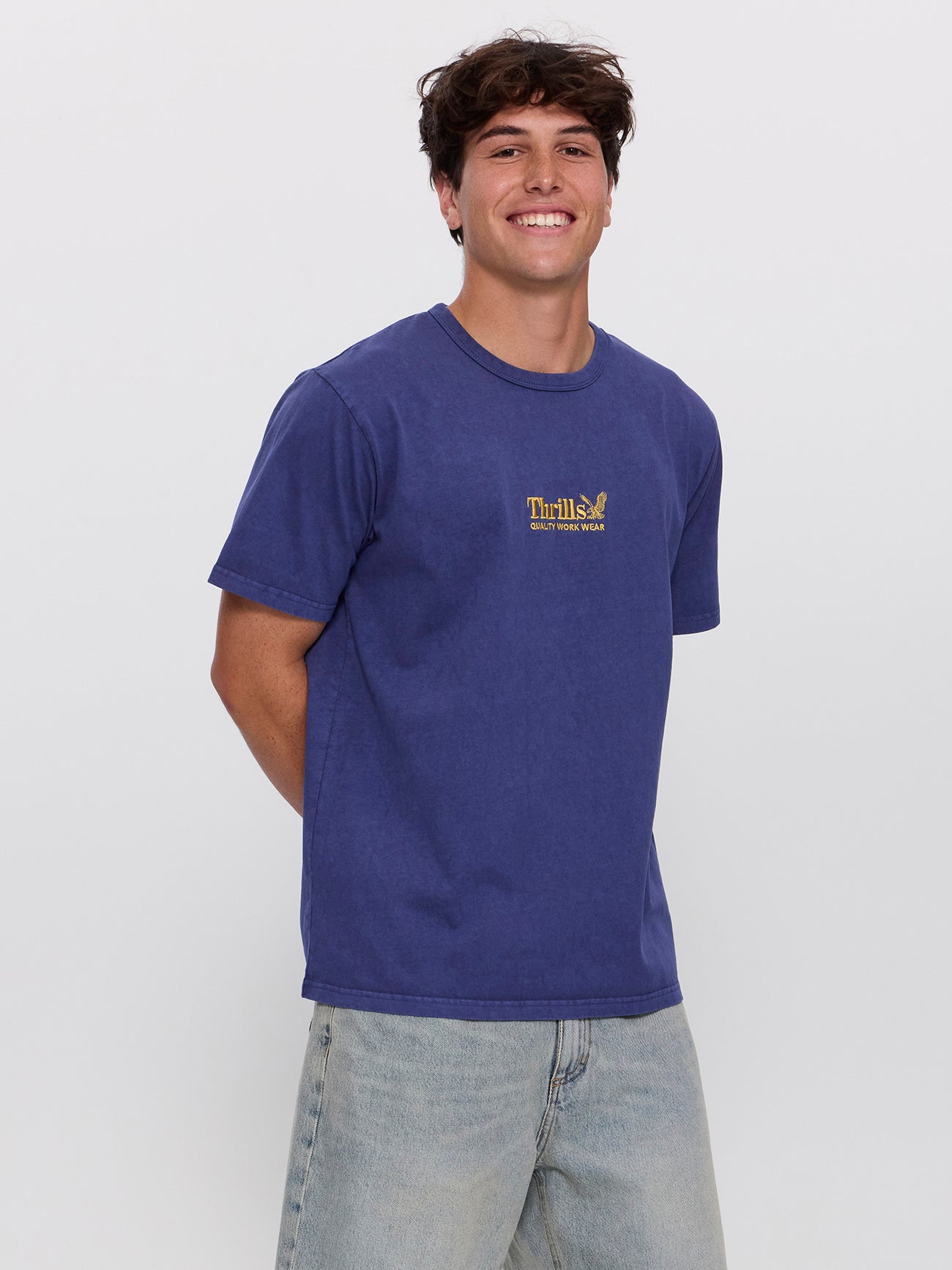 Thrills Workwear Embro Merch Fit Tee - Yakka Blue XS