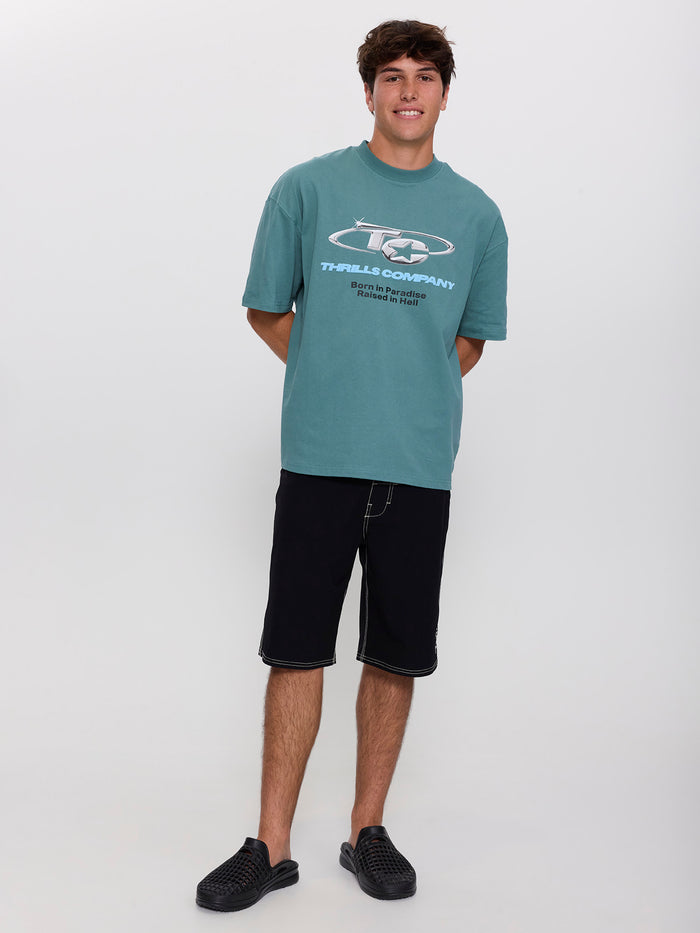 Chaotic Star Box Fit Oversize Tee - Green Coast XS