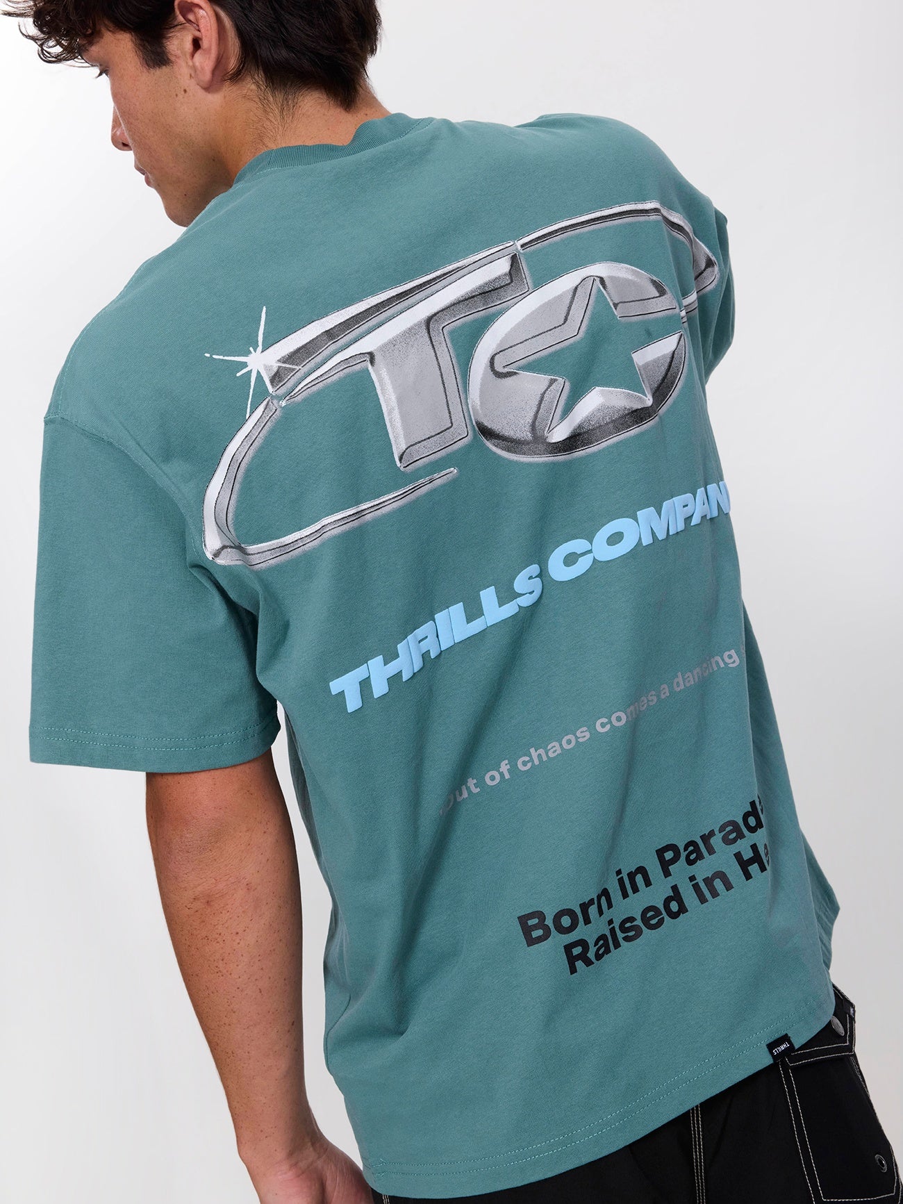 Chaotic Star Box Fit Oversize Tee - Green Coast XS