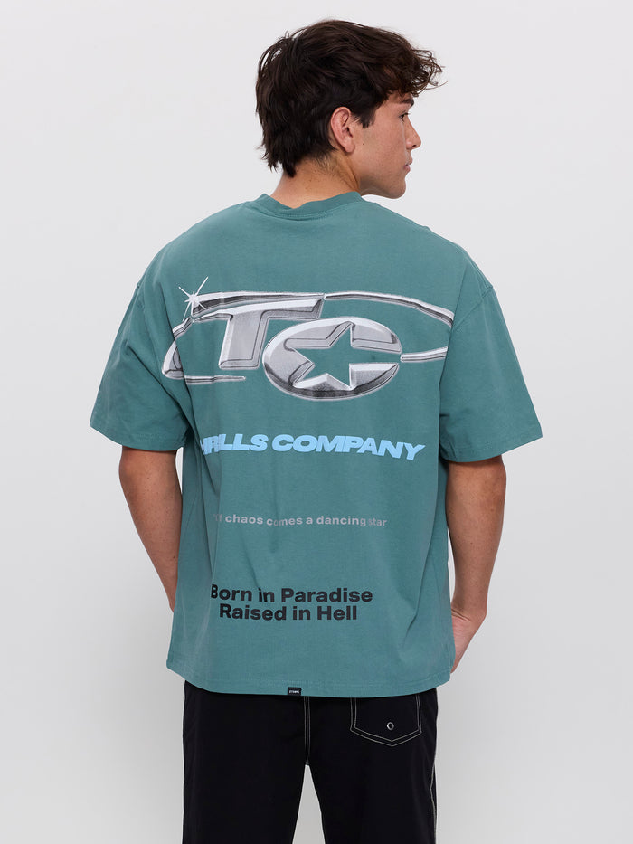 Chaotic Star Box Fit Oversize Tee - Green Coast XS